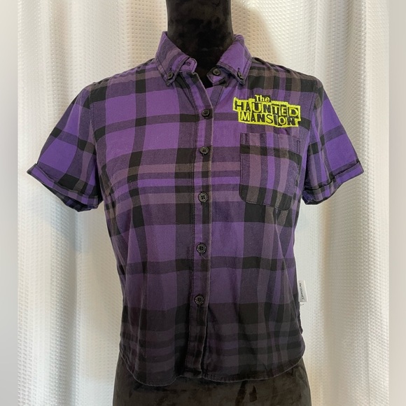 Disney Parks Her Universe plaid Haunted Mansion Hitchhiking Ghosts blouse medium - Picture 1 of 7